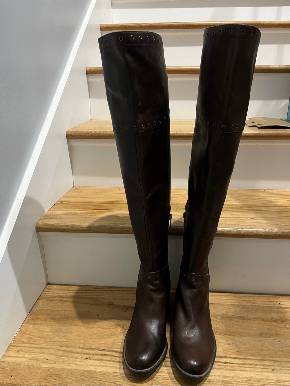 Over-the-Knee Leather Riding Boots in Dark Brown
